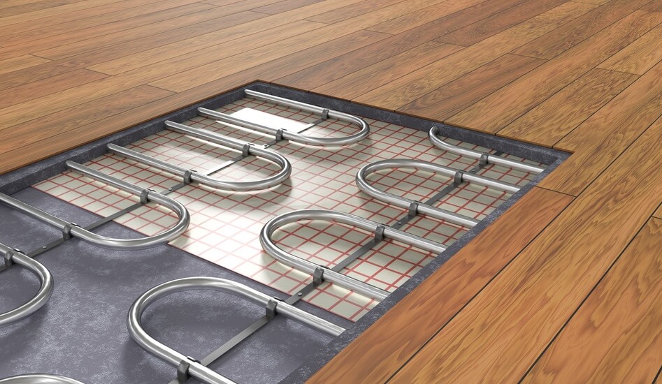 Underfloor heating system under wooden floors