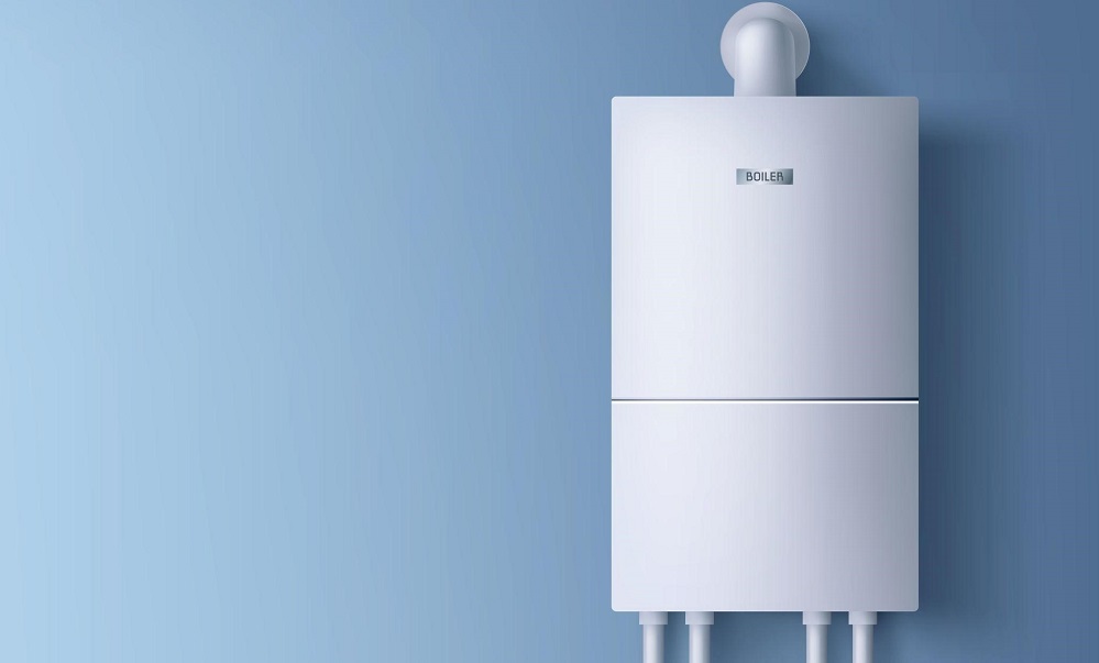 boiler installed on blue wall